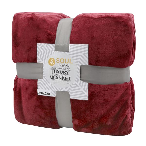 Soul lifestyle Luxury Cashmere Feel Flannel Blanket Throw 400GSM Red