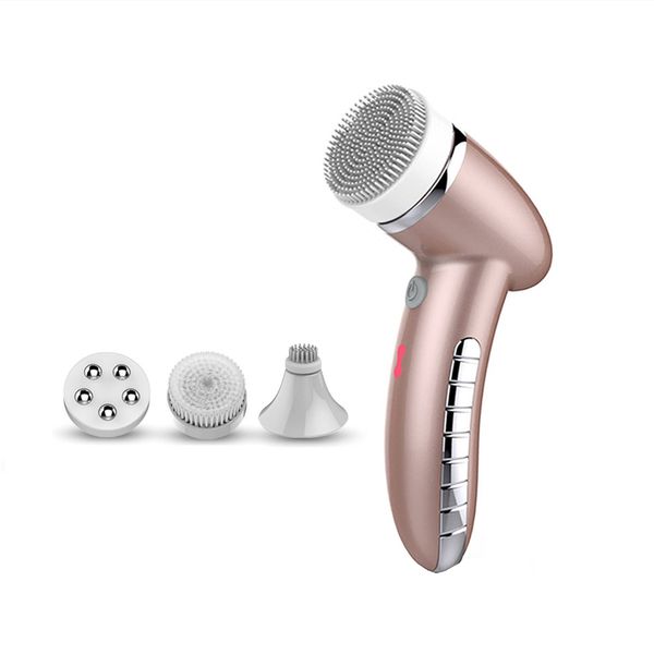 4 in 1 Deep Cleaning Electric Sonic Vibration Face Cleaner Brush - Rose Gold