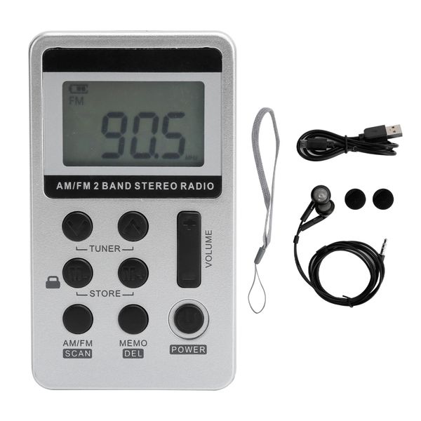 Professional Radio Mini Portable FM/AM Stereo Receiver LCD Display Silver