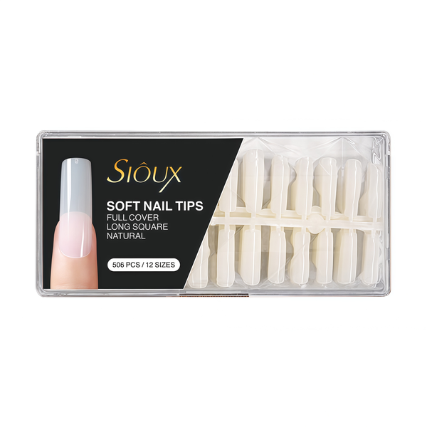 Sioux Soft Nail Tips - 506 Pcs Full Cover Long Square Natural Nail Tips