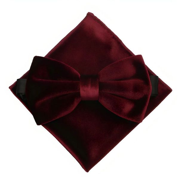 Velvet Bow Ties for Men with Men's Pocket Squares Set