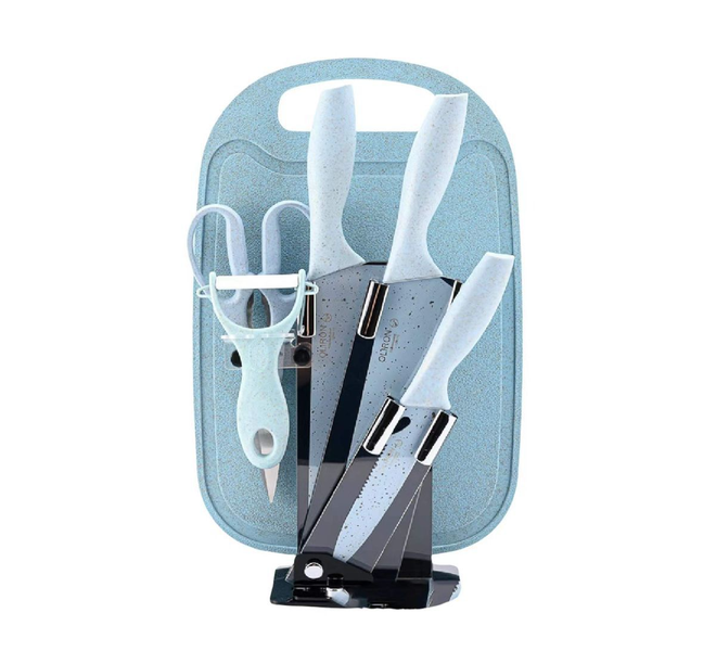Ten-Tech 7 Piece et With Cutting Board &amp; Knife Stand Stainless Steel
