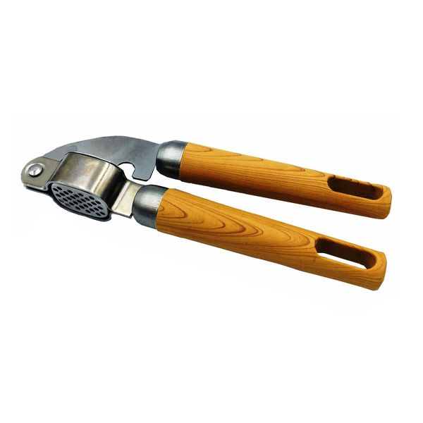Stainless Steel Garlic Press, Wooden Grip, Easy-Clean, Durable Kitchen Tool