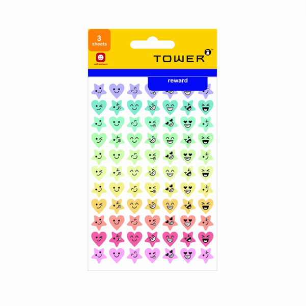Tower - Stars &amp; Hearts Glitter Faces (231 Stickers) x 2