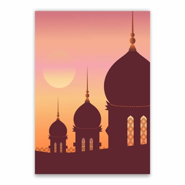 Animated Indian Temple Sunset Poster - A1