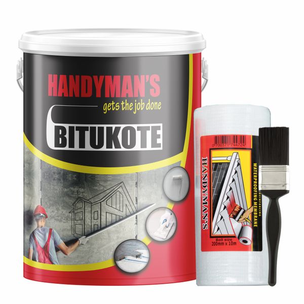 Handyman's Bitukote (Rubberised Bitumen) 5L Kit including membrane and paint brush