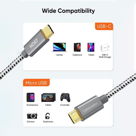 USB-C to Micro USB 2.0 Adapter OTG 480Mbps Fast Charge - CABLETIME