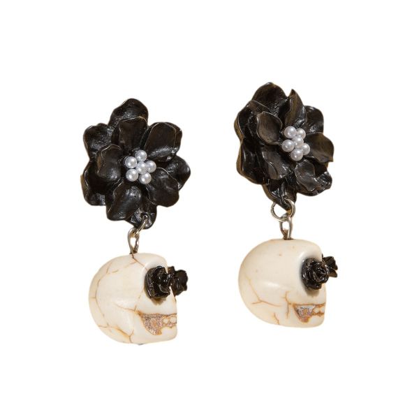 Halloween Gothic Flower Skull Earrings