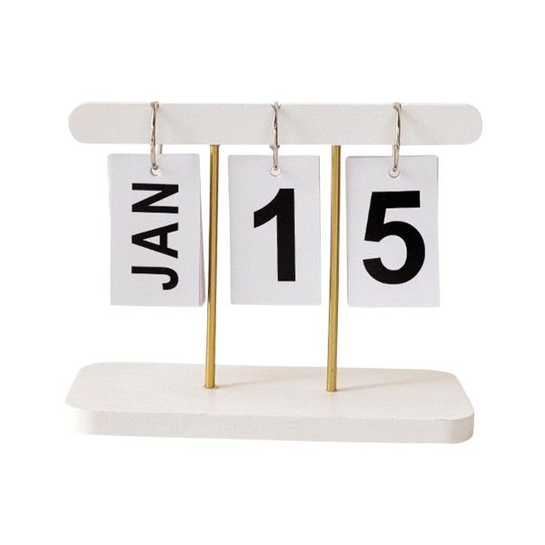 1 Piece - Minimalist Wooden Perpetual Flip Desk Calendar - White &amp; Gold