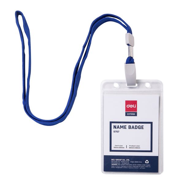 Deli Name Badge with Blue Lanyard Card Size:95×68x0.25mm Verticle 50Pcs