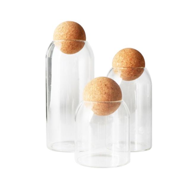 Set of 3 Glass Jar Round Ball Cork Container