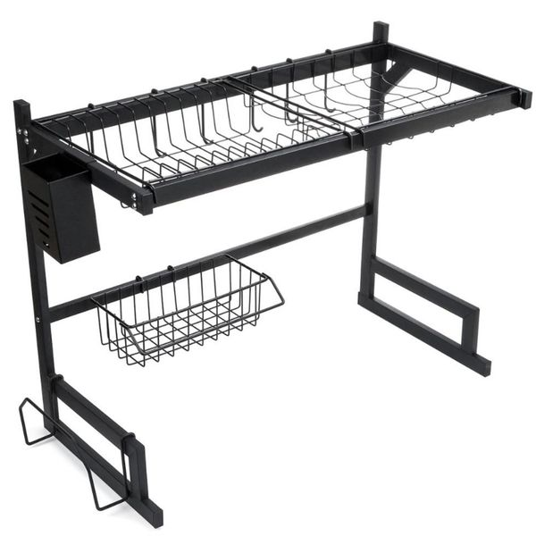 Kitchen Over-Sink Double Draining Rack - Black