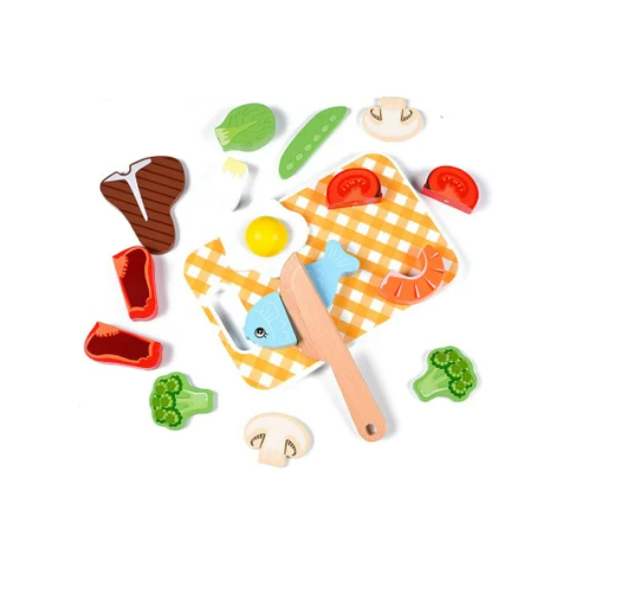 Pretend Play Wooden Cutting Food Set Toy for Kids