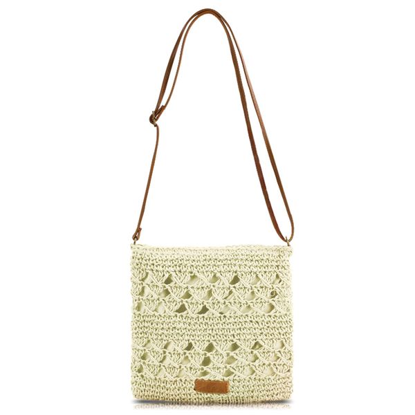 Summer Straw Bag for Women, Small Beach Crossbody Bag with Zipper
