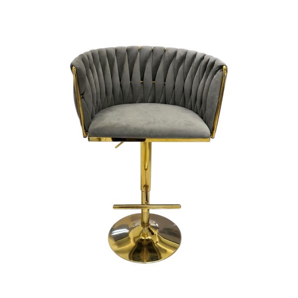 Prestige Home - Zaveer Grey Velvet Barstool - Gold Legs