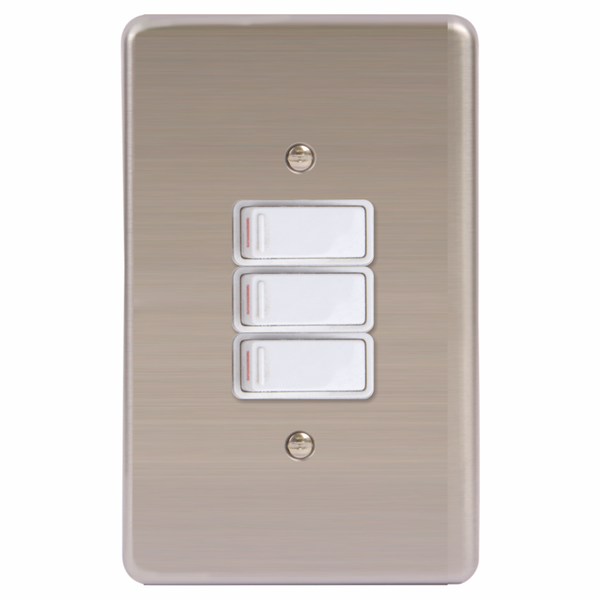 LESCO, 3 Lever 1 Way 4x2 Light Switch Stainless Steel White