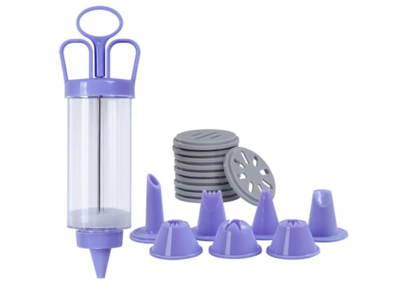Cookie Press Gun Set with 10 Icing Discs and 8 Nozzles - Biscuit Mold and Cream