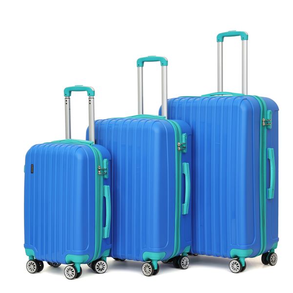 Trolley ABS Hard Luggage Bag Set - 3 Piece - Blue/Green