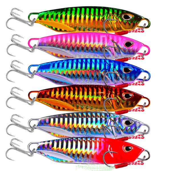 6Pcs PROBEROS LF094 Metal Jig Lure With Hooks (10-50G, 6 Colors)