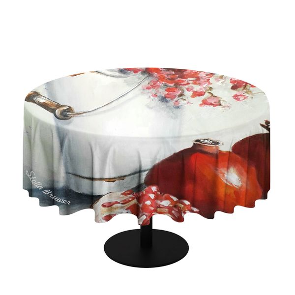 Flowers and Pomegranates By Stella Bruwer Round Tablecloth