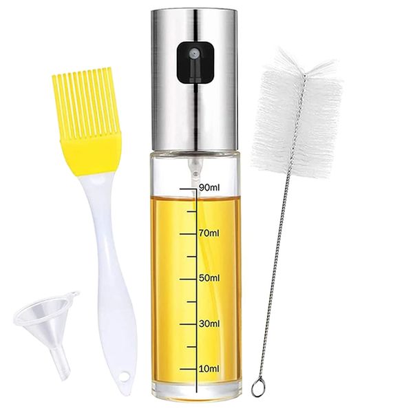 100ml Stainless Steel Glass Oil Sprayer Bottle Set For Cooking BBQ Baking