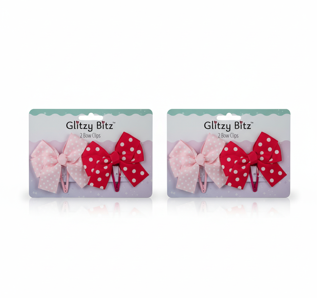 Stylish 2 Piece Bow Hair Clips - 5cm Snap-On Accessories - 2 Pack