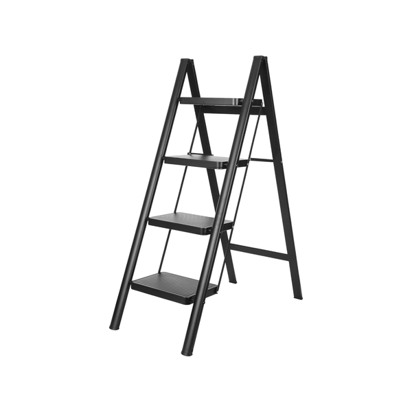 4-Step Aluminum Folding Ladder with Anti-Slip Wide Pedals for Home