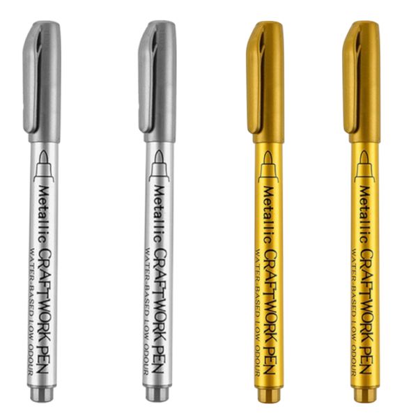 Craft Metallic Waterproof Permanent Marker Gold/Silver (14cm) Set of 4