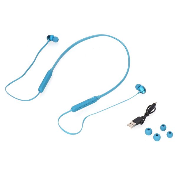 Neck Wearing Bluetooth 5.1 Headphone Wireless Earbud Neckband Headset Blue