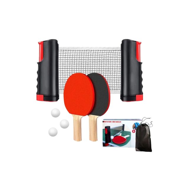 Retractable Table Tennis Set - Net, 2 Paddles &amp; Ball - Portable Kit