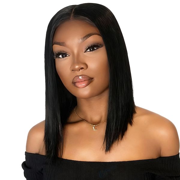 HD Lace 14inch Comfortable Brazilian Hair Straight Glueless Wig Black In