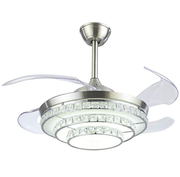 JNC-Silver Crystal Invisible Ceiling Fan Light with Remote