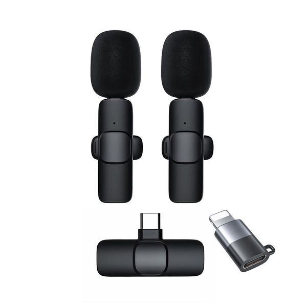 Dual Wireless Microphones with Type-C Receiver + Lightning Adapter
