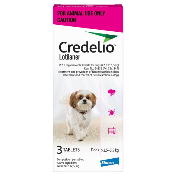 CREDELIO (Elanco) Pink Tick and Flea Treatment for Dogs Small 2.5 -5.5kg
