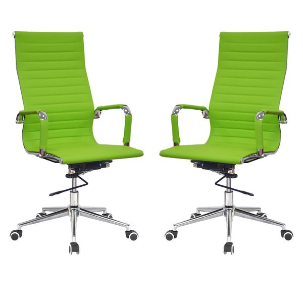 Ribbed PU Leather High Back Office Chair-Set of 2-Green