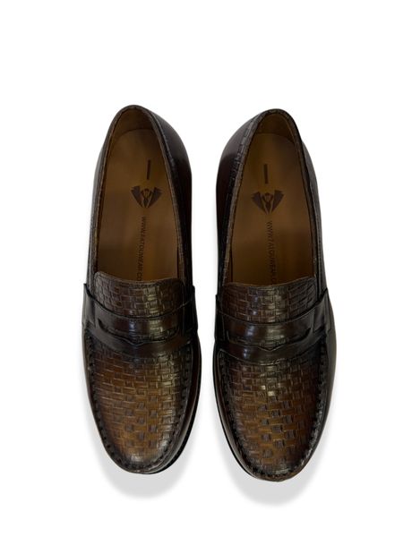Fatou Wear Men's Genuine Leather Woven Penny Loafers - Khaki