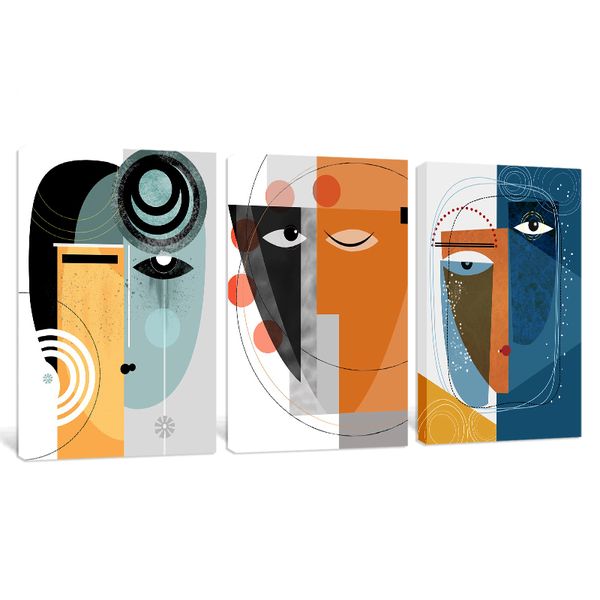 Modern 3-Piece Figure Geometric Lines Living Bed Room Canvas Wall Art
