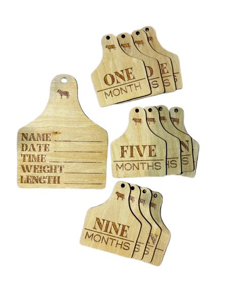 13 Cattle Tags Milestone Cards Farm Newborn Baby Gift Babyshower Nursery