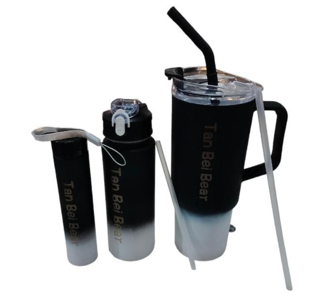 3-Piece Sports Water Bottle Set - Gradient Black