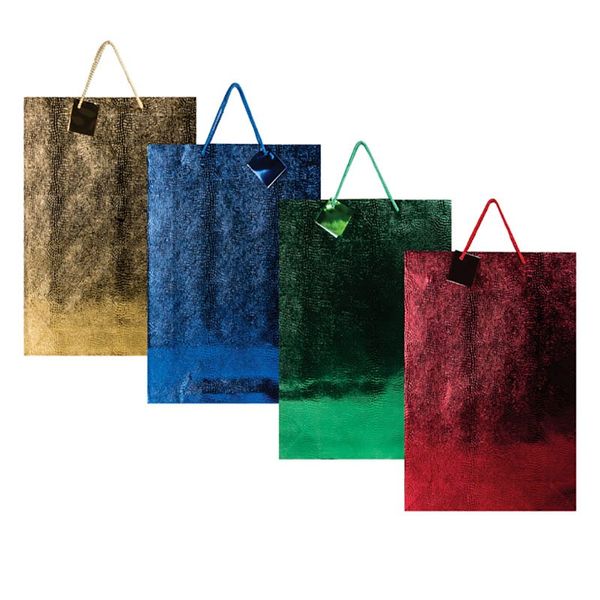Bulk Pack x 8 Jumbo Metallic Embossed Gift Bag - 33x45cm