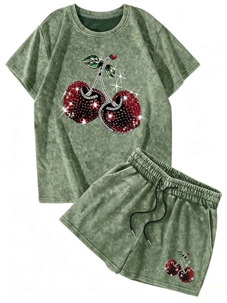 Women Green Cotton Suit Set Two-piece set