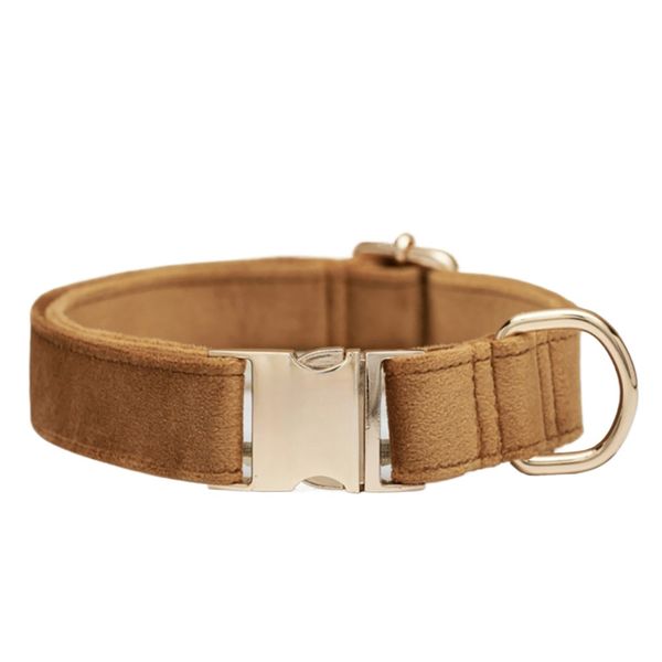 Velvet Pet Collar with Metal Buckle - Brown Large