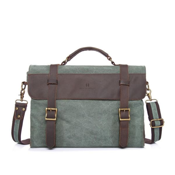 Coral Green Leather Canvas Shoulder Bag