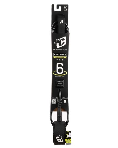 Creatures Pro 6 Slim Fit Surfboard Leash : Black White