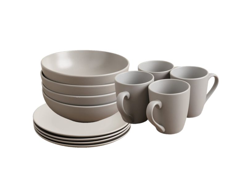 12 Piece Grey Stoneware Dinnerware Set
