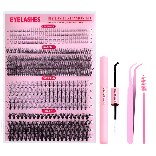 480 Cluster Eyelash Kit 8mm-16mm with Glue, Tweezers &amp; Brush