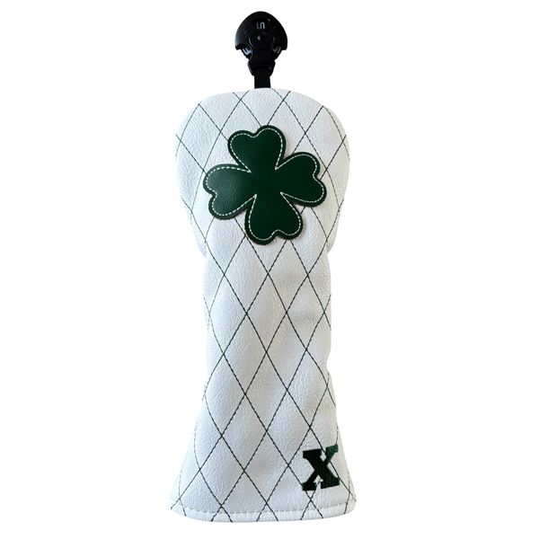 Four Leaf Clover White PU Leather Hybrid Golf Club Head Cover