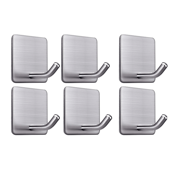 6-Pack Stainless Steel Hooks - Bathroom &amp; Kitchen Organizer, No Drilling