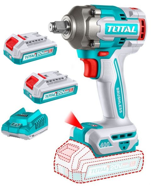 Total Tools 20V Lithium-ion Cordless Impact Wrench with x2 Battery&amp;Charger