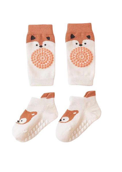 Baby Knee Pads And Anti Slip Socks Set - Fox